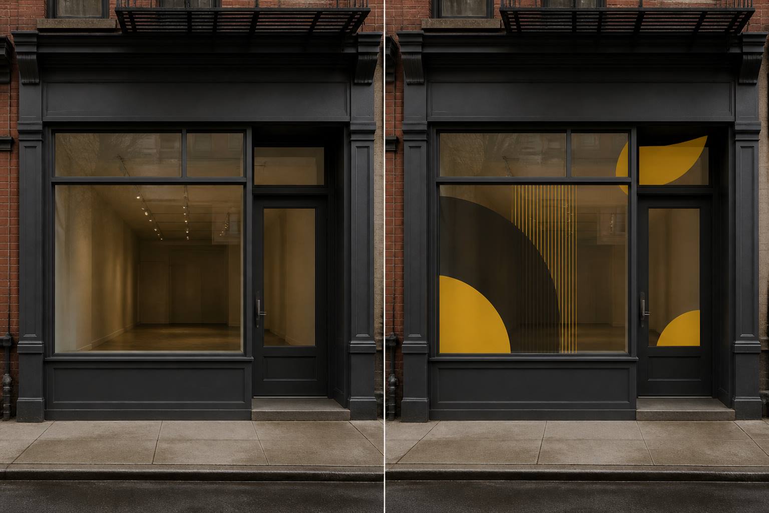 Alba Cucina storefront, before and after