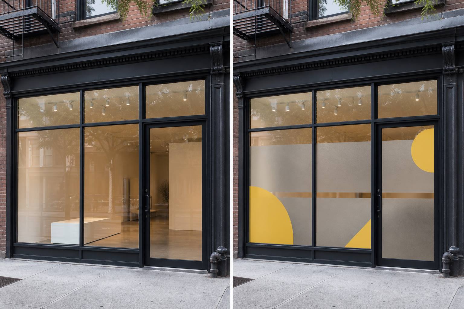 Nomad Bar storefront, before and after
