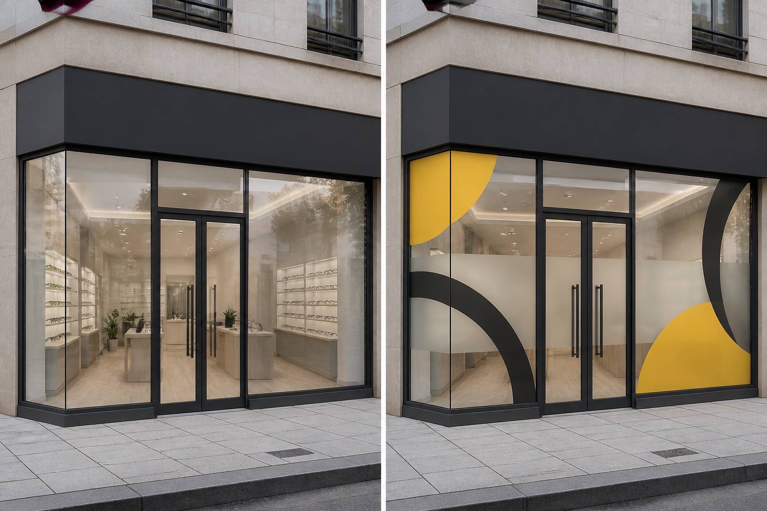 Soho Optical storefront, before and after